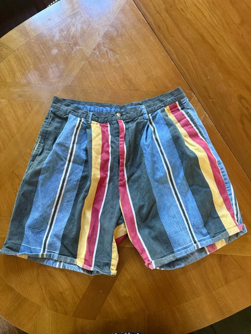 vintage Nautica Men's Multicolor Vertical Stripe Shorts in Blue, Red & Yellow
